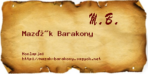 Mazák Barakony névjegykártya